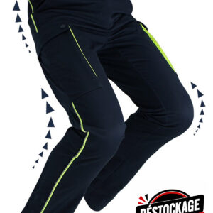 biflect destock - KM Concept Navy athletic joggers with bright lime piping along side seams and pockets, designed for running or training