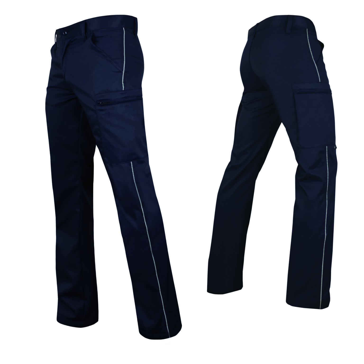 Pantalon De Travail Déperlant Marine - Polycoton Infroissable - Bande Fluo Ambulance T44