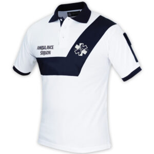 Lot de déstockage - 16 polos Ambulance Origin Blanc/Bande marine