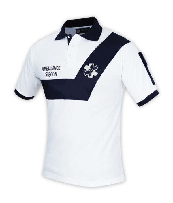 Lot de déstockage - 16 polos Ambulance Origin Blanc/Bande marine