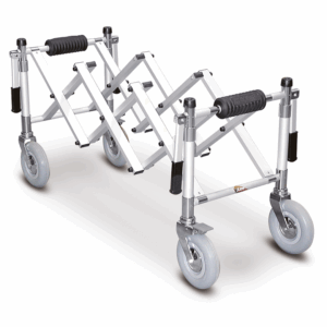 CHARIOT PORTE-CERCUEILS ATLAS ANODISÉ ARGENT ROUES DE 200mm