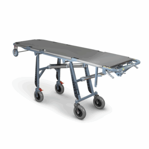 BRANCARD FUNÉRAIRE GECKO FV AUTO-CHARGEUR GRIS AVEC PLATEAU INOX POUR DÉFUNTS